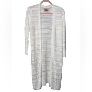 Elie Tahari Open-Knit Duster Cardigan – Off White – Large – 100% Viscose